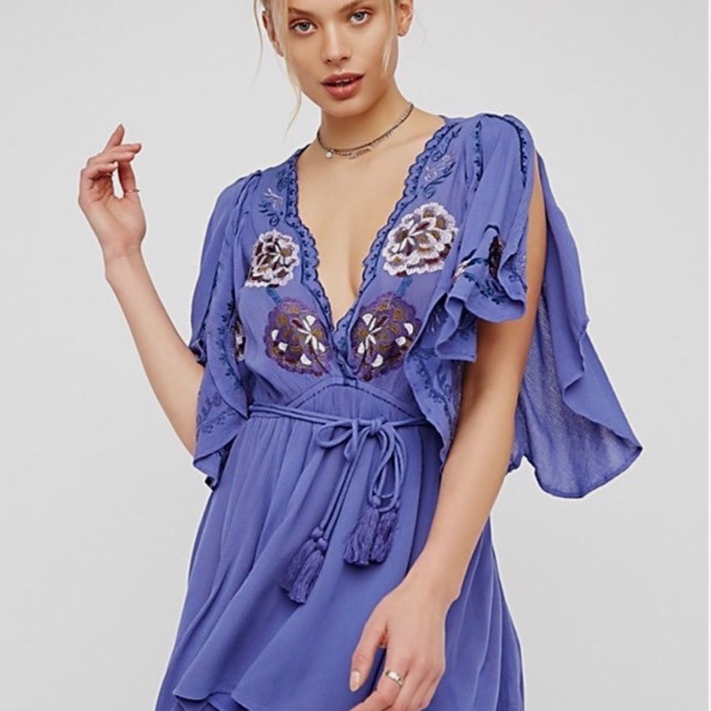FREE PEOPLE CORA EMBROIDERED BOHO CHIC MINI DRESS TUNIC SIZE Small